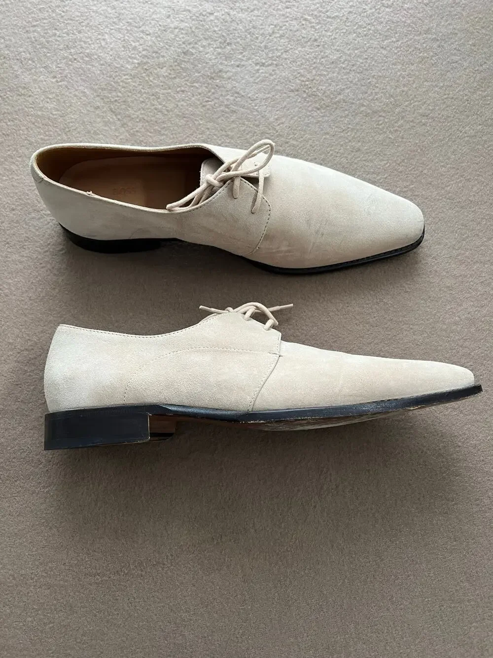 BOSS Selection By Hugo Boss Classic Derby Sand Beige Suede Tapered Point Shoe 9